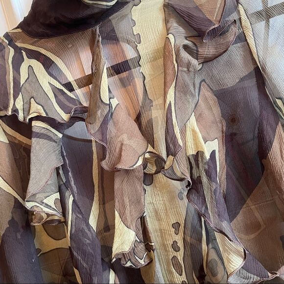 Escada Olive Multicolour 100% Silk Ruffle Blouse - EU 34 - Picture 11 of 16